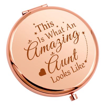 Auntie Gifts from Niece Nephew Compact Mirror Gifts for Aunts Birthday Aunt Gifts from Niece and Nephew Appreciation Gift for Aunt Travel Folding Makeup Mirror Retirement Thank You Aunt Gift