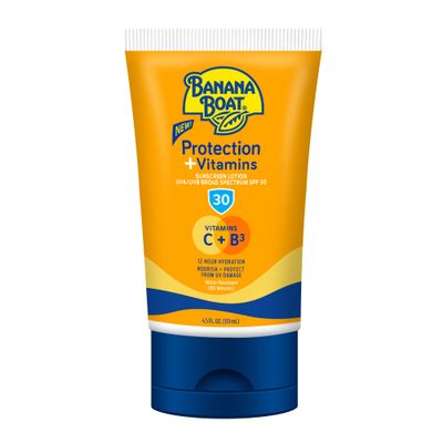 Banana Boat Protection + Vitamins Sunscreen Lotion SPF 30 | Moisturizing Sunscreen with Vitamin C &amp; B3 | Banana Boat Vitamin C Lotion Sunscreen, Vitamin B3 &amp; Vitamin C Sunscreen, 4.5 oz.