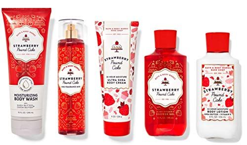 Bath &amp; Body Works Skin Care Bundle Strawberry Pound Cake Wash Mist Cream Shower Gel and Lotion Full Size