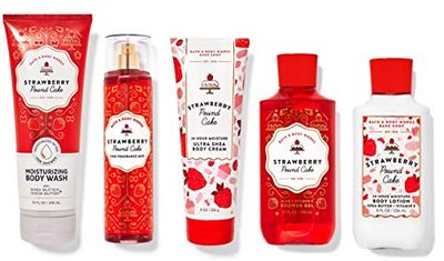 Bath &amp; Body Works Skin Care Bundle Strawberry Pound Cake Wash Mist Cream Shower Gel and Lotion Full Size