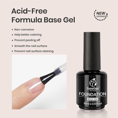 beetles Gel Polish Base Gel Top Coat Set, 2Pcs 15ML/0.5OZ Clear Base Coat No Wipe Top Gel Set Soak Off UV LED Glossy Shine Finish Long Lasting DIY Nail Salon Manicure Valentine's Day Gift for Women