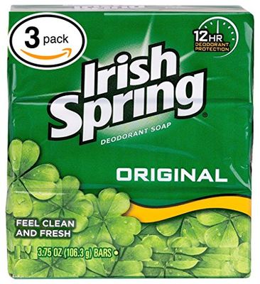 (PACK OF 3 BARS) Irish Spring ORIGINAL SCENT Bar Soap for Men&amp; Women. 12-HOUR ODOR / DEODORANT PROTECTION! For Healthy Feeling Skin. Great for Hands, Face &amp; Body! (3 Bars, 3.75oz Each Bar)
