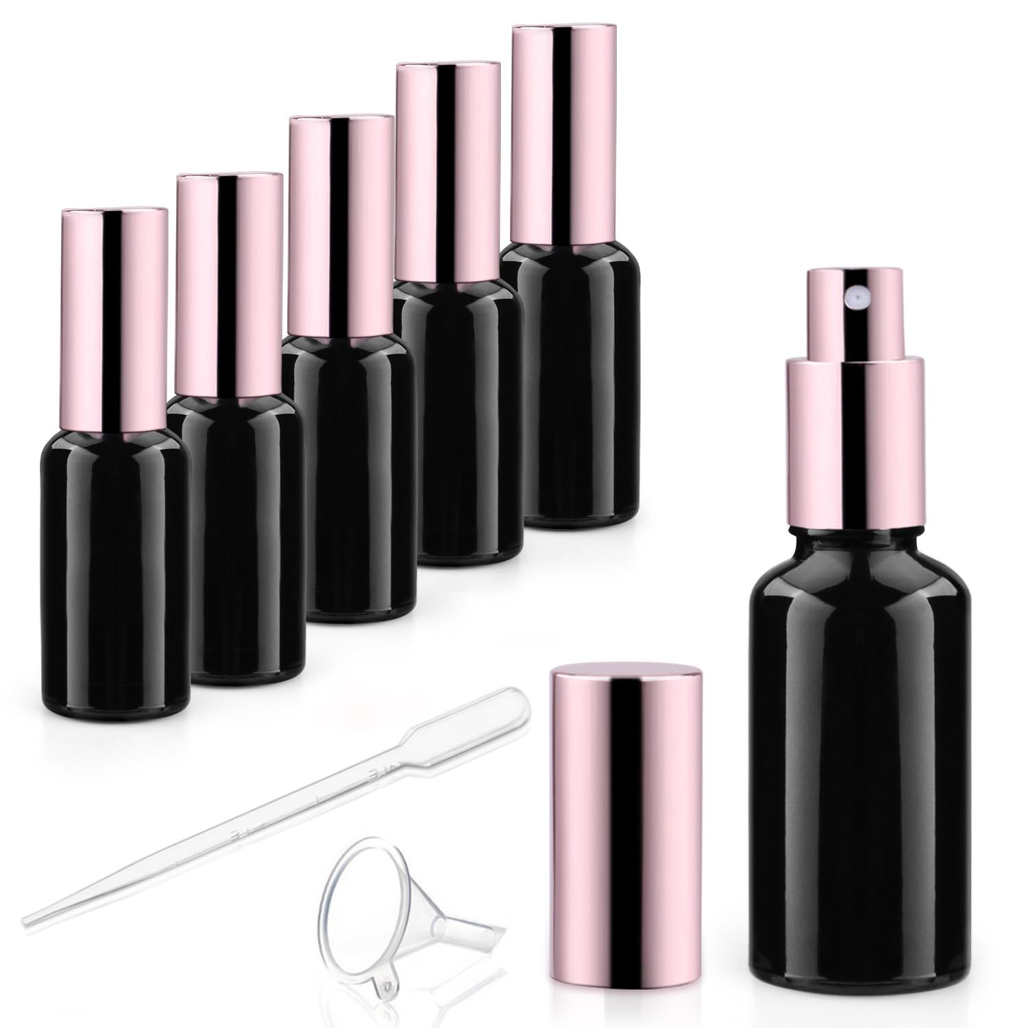 6 Pack Black Glass Spray Bottle Perfume Atomizer Bottle Empty Fine Mist Spray Bottles Travel Refillable Liquid Containers For Essential Oils Cleaning Solutions And Skin Care (30ml/1oz)