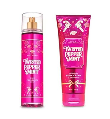 Bath and Body Works - Twisted Peppermint - Fine Fragrance Mist and Ultra Shea Body Cream - Full Size - Winter 2019
