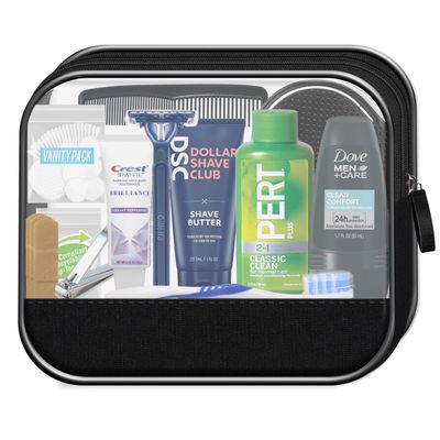 Convenience Kits International Mens Super Deluxe, 16-Piece Kit with Travel Size TSA Compliant Essentials in Reusable Zippered Toiletry Bag