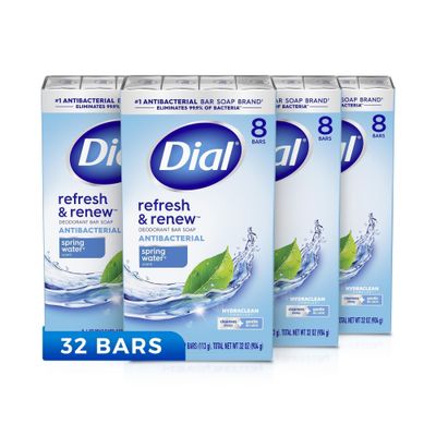 Dial Antibacterial Bar Soap, Spring Water, 32 Bars, 8 Count (Pack of 4)