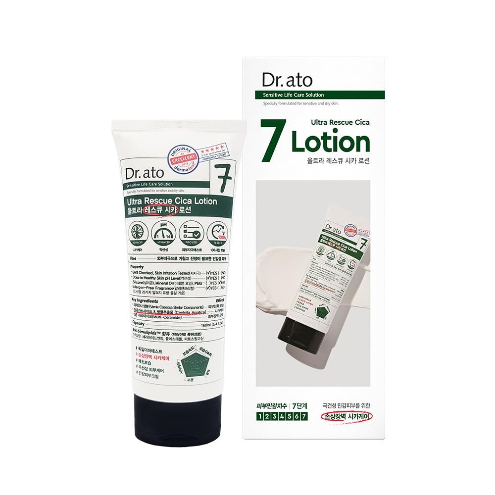 Dr.ato Ultra Rescue Cica Lotion for Body &amp; Face Ceramide Extracts, Deep Moisturizing, Acid Balanced, Vegan, Korean Skincare (5.4 Fl Oz)