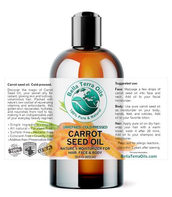 Bella Terra Oils - Organic Carrot Seed Oil 16 oz - Pure Organic Carrot Essence, Offering the Best of Vitamin C & Omega Fatty Acids, The Beacon of Natural Skin Care