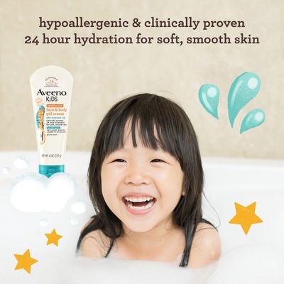 Aveeno Kids Sensitive Skin Face & Body Gel Cream with Prebiotic Oat, Clinically Proven 24 Hour Hydration for Soft Skin, Quick Drying and Lightweight, Hypoallergenic, 8 oz.
