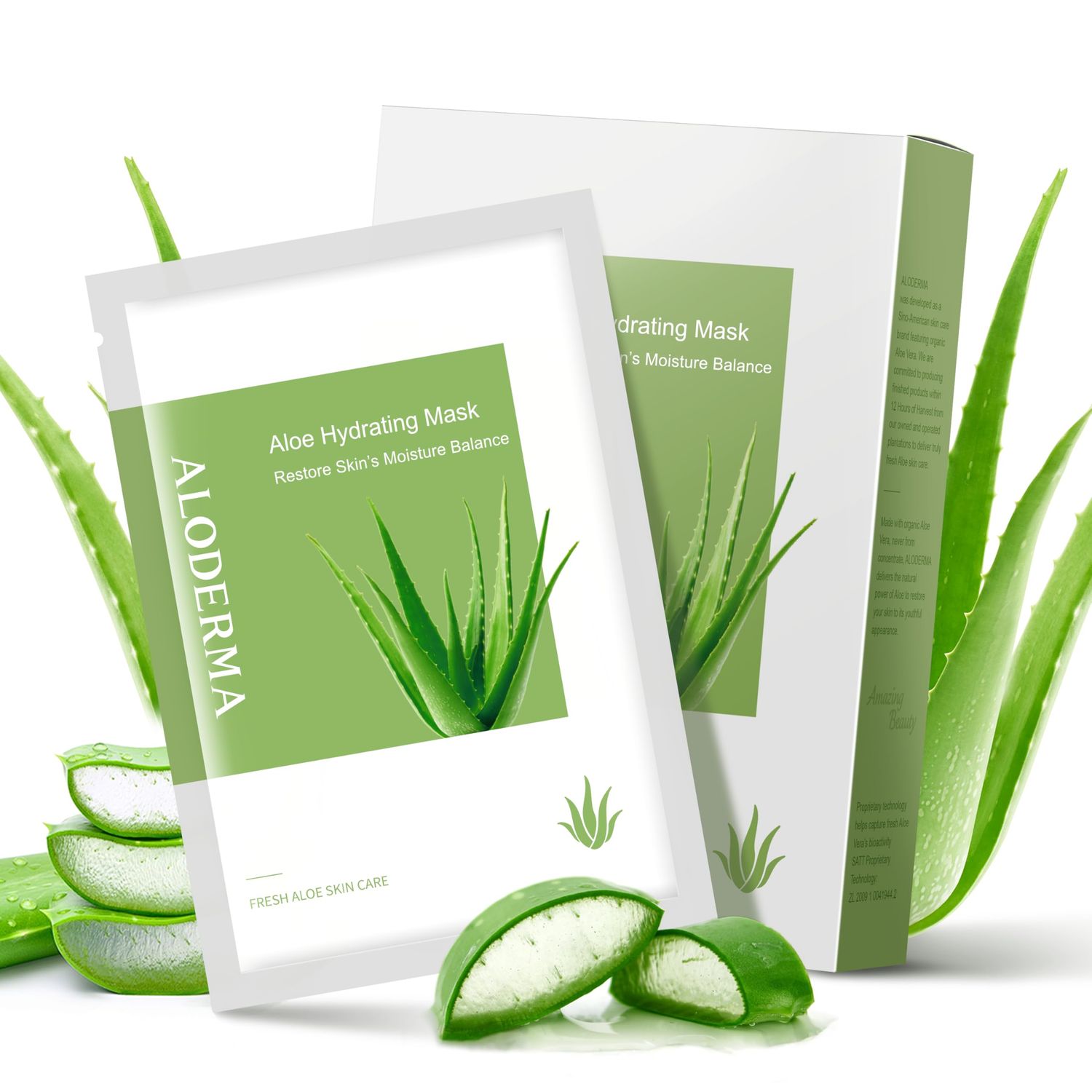 Aloderma Hydrating Sheet Face Masks with 87% Organic Aloe Vera - 5 pack Moisturizing Facial Masks with Hyaluronic Acid &amp; Bergamot Oil for Nourished, Radiant Skin - Aloe Vera Natural Skincare