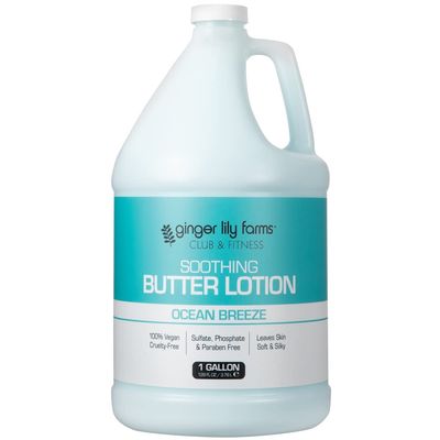 Ginger Lily Farms Club &amp; Fitness Soothing Butter Lotion for Dry Skin, 100% Vegan &amp; Cruelty-Free, Ocean Breeze Scent, 1 Gallon (128 fl oz) Refill