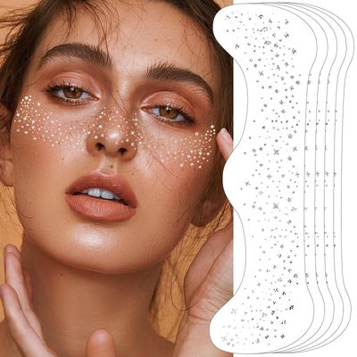 Glitter Freckles Face Tattoo, 6 PCS Makeup Patches,Silver Face Glitter Makeup Speckles,Glow Up Makeup Patches,Face Glitter Speckles Patches