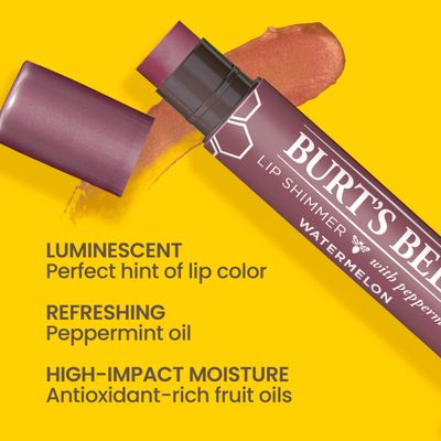 Burt's Bees Shimmer Lip Tint Stocking Stuffers Set, Tinted Lip Balm Stick, Moisturizing for All Day Hydration with Natural Glowy Pigmented Finish &amp; Buildable Color, Watermelon (4-Pack)