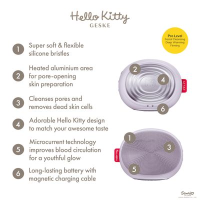 GESKE x Hello Kitty SmartAppGuided Sonic Thermo Facial Brush | 5 in 1 | Skin Cleansing | Cleansing Brush with Thermal Function | Facial Massager | Electric Facial Brush | Facial Cleansing Device