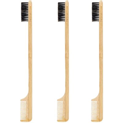 Geiserailie 3 Pieces Mustache Brush 2-in-1 Edge Hair Brush Comb, Gentle Control Brush, Wood Eyebrow Tool