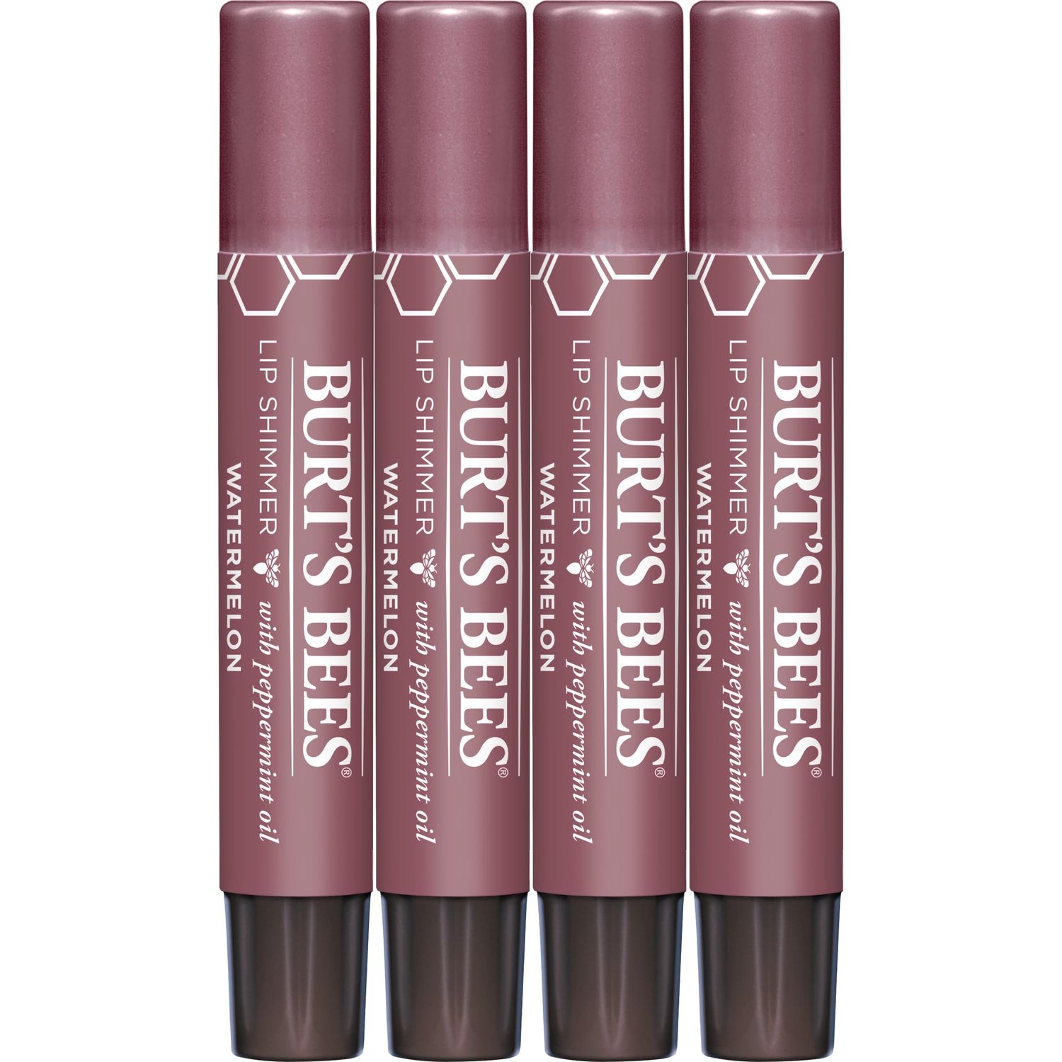 Burt&#39;s Bees Shimmer Lip Tint Stocking Stuffers Set, Tinted Lip Balm Stick, Moisturizing for All Day Hydration with Natural Glowy Pigmented Finish &amp; Buildable Color, Watermelon (4-Pack)