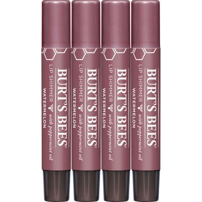 Burt&#39;s Bees Shimmer Lip Tint Stocking Stuffers Set, Tinted Lip Balm Stick, Moisturizing for All Day Hydration with Natural Glowy Pigmented Finish &amp; Buildable Color, Watermelon (4-Pack)