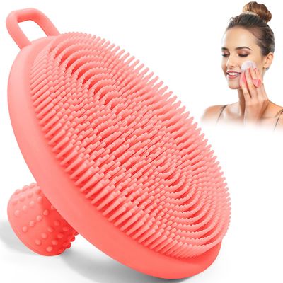 GEENOA Silicone Face Scrubber for Women, Manual Face Scrubber Exfoliator with Soft Bristles and Non-slip Handle, Gentle Facial Scrubber Face Brush for Super Lathering &amp; Deep Cleansing(Pink)