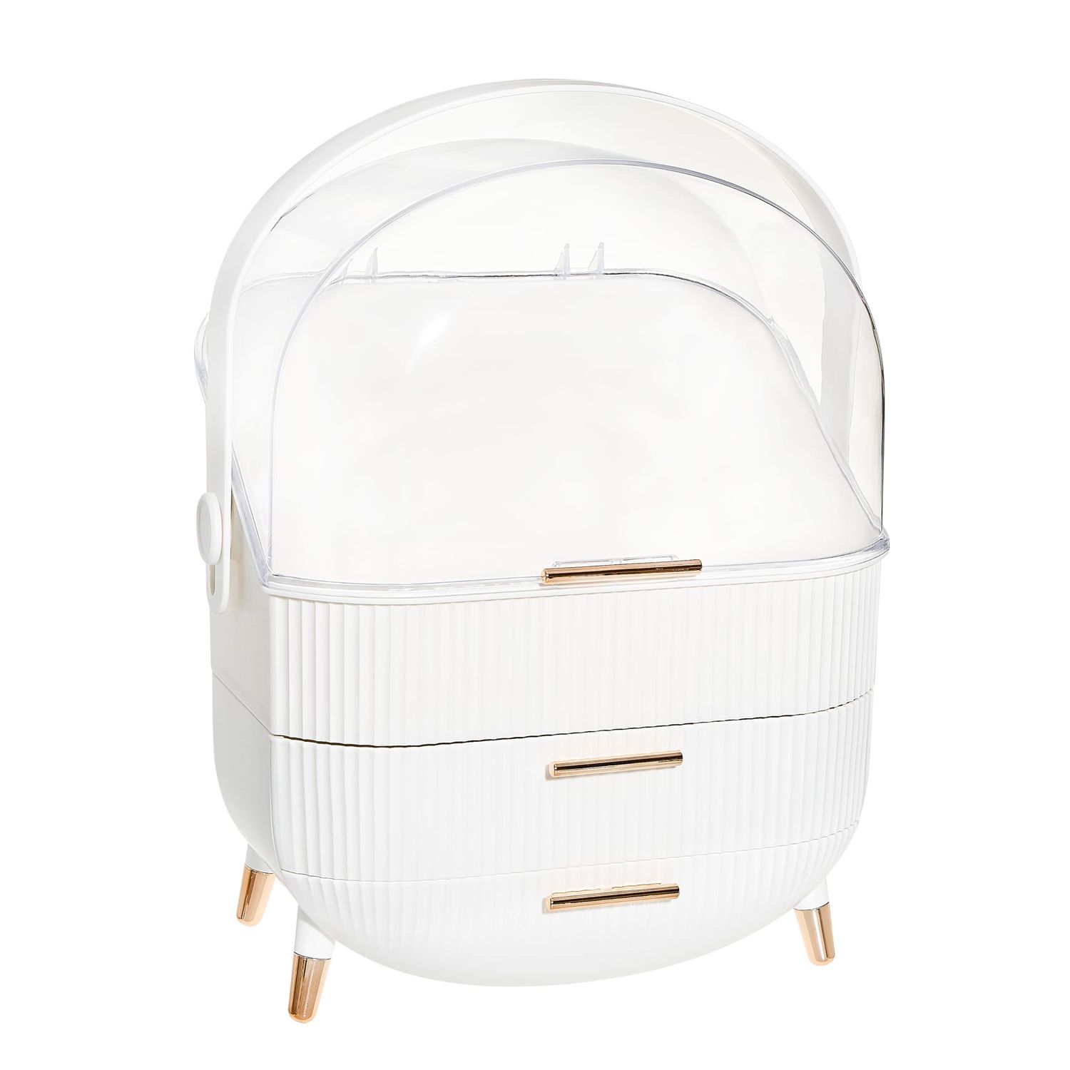 DwellStudio Dustproof Makeup Organizer for Cosmetics and Skincare - Stylish Storage Solution for Your Beauty Essentials, Oval White