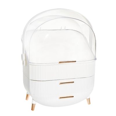 DwellStudio Dustproof Makeup Organizer for Cosmetics and Skincare - Stylish Storage Solution for Your Beauty Essentials, Oval White
