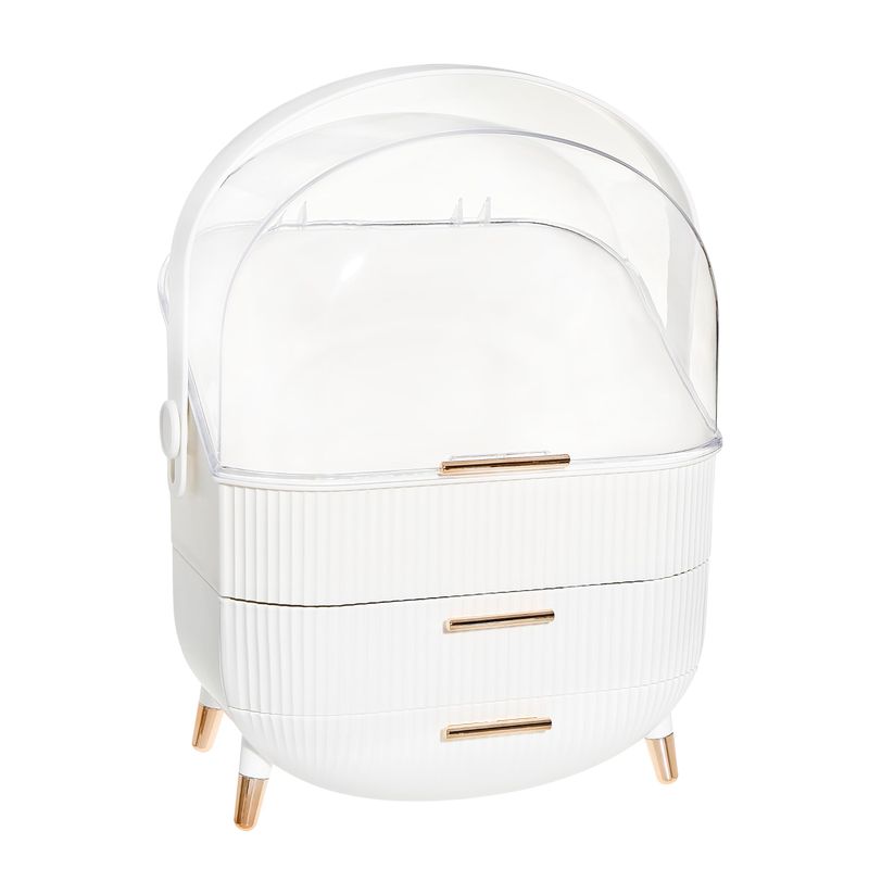 DwellStudio Dustproof Makeup Organizer for Cosmetics and Skincare - Stylish Storage Solution for Your Beauty Essentials, Oval White
