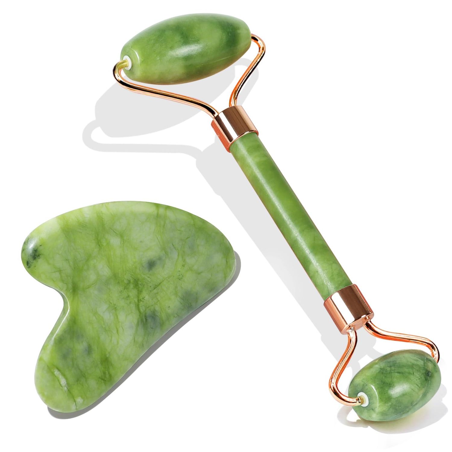 BAIMEI Jade Roller &amp; Gua Sha, Face Roller, Facial Beauty Roller Skin Care Tools, Self Care Gift for Men Women, Massager for Face, Eyes, Neck, Relieve Fine Lines and Wrinkles - Green
