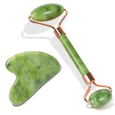BAIMEI Jade Roller &amp; Gua Sha, Face Roller, Facial Beauty Roller Skin Care Tools, Self Care Gift for Men Women, Massager for Face, Eyes, Neck, Relieve Fine Lines and Wrinkles - Green