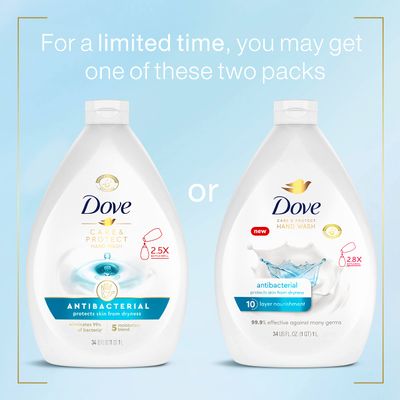 Dove Antibacterial Hand Wash Care &amp; Protect Pack of 3 Protects Skin from Dryness, Moisturizers More Than The Leading Ordinary Hand Soap, 34 oz