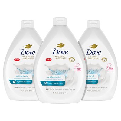 Dove Antibacterial Hand Wash Care &amp; Protect Pack of 3 Protects Skin from Dryness, Moisturizers More Than The Leading Ordinary Hand Soap, 34 oz
