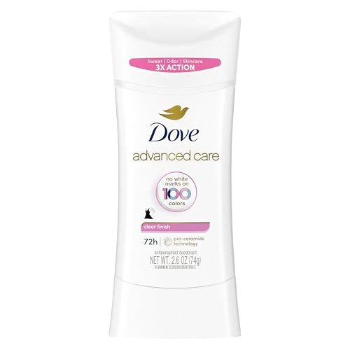 Dove Advanced Care Antiperspirant Deodorant Stick Clear Finish for Soft, Resilient Skin, with No White Marks and 72-Hour Sweat &amp; Odor Protection, 2.6 oz