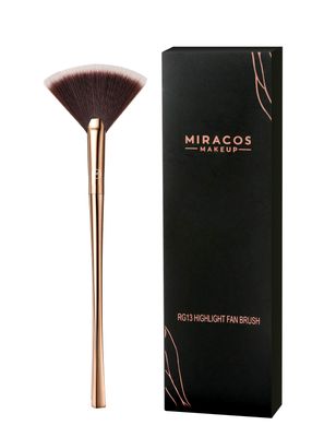 Brush Master Fan Makeup Brush For Highlighter, Blush, Flutty&amp;Powder Cosmetic Tool w/Long Handle&amp; Anti-Champagne Gold Brush