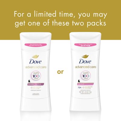 Dove Advanced Care Antiperspirant Deodorant Stick Clear Finish for Soft, Resilient Skin, with No White Marks and 72-Hour Sweat & Odor Protection, 2.6 oz