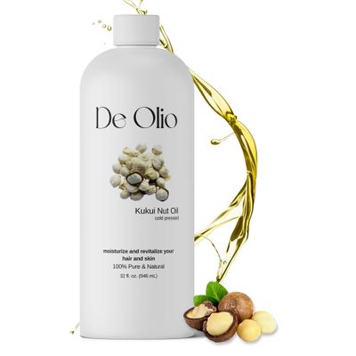 De Olio | Kukui Nut Oil | 100% Pure &amp; Natural | Imported from Hawaii | Cold Pressed | Carrier Oil for Skin, Face, Hair, Soap Making | 32fl. oz. (946 mL)