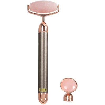 ForPro Professional Collection Electric Face Roller &amp; Eye Massager, 2 in 1 Vibrating Skin Care Tool, Rose Quartz