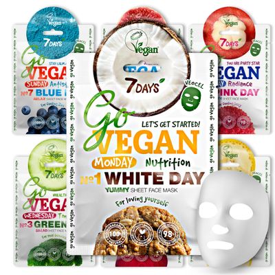 7DAYS Vegan Face Masks Skincare (Set of 7) - Sheet Mask Set Moisturising, Hydrating - Birthday Party Gift for Women, Girls Night, Kids Face Masks Spa for All Skin Types