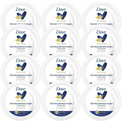 Dove Body Love Rich Nourishment Cream, Face, Hand &amp; Body Lotion for Extremely Dry Skin, Fast-Absorbing 72-Hour Moisturizing Cream with Ceramide Serum, Travel Size, 2.53 Oz (Pack of 12)