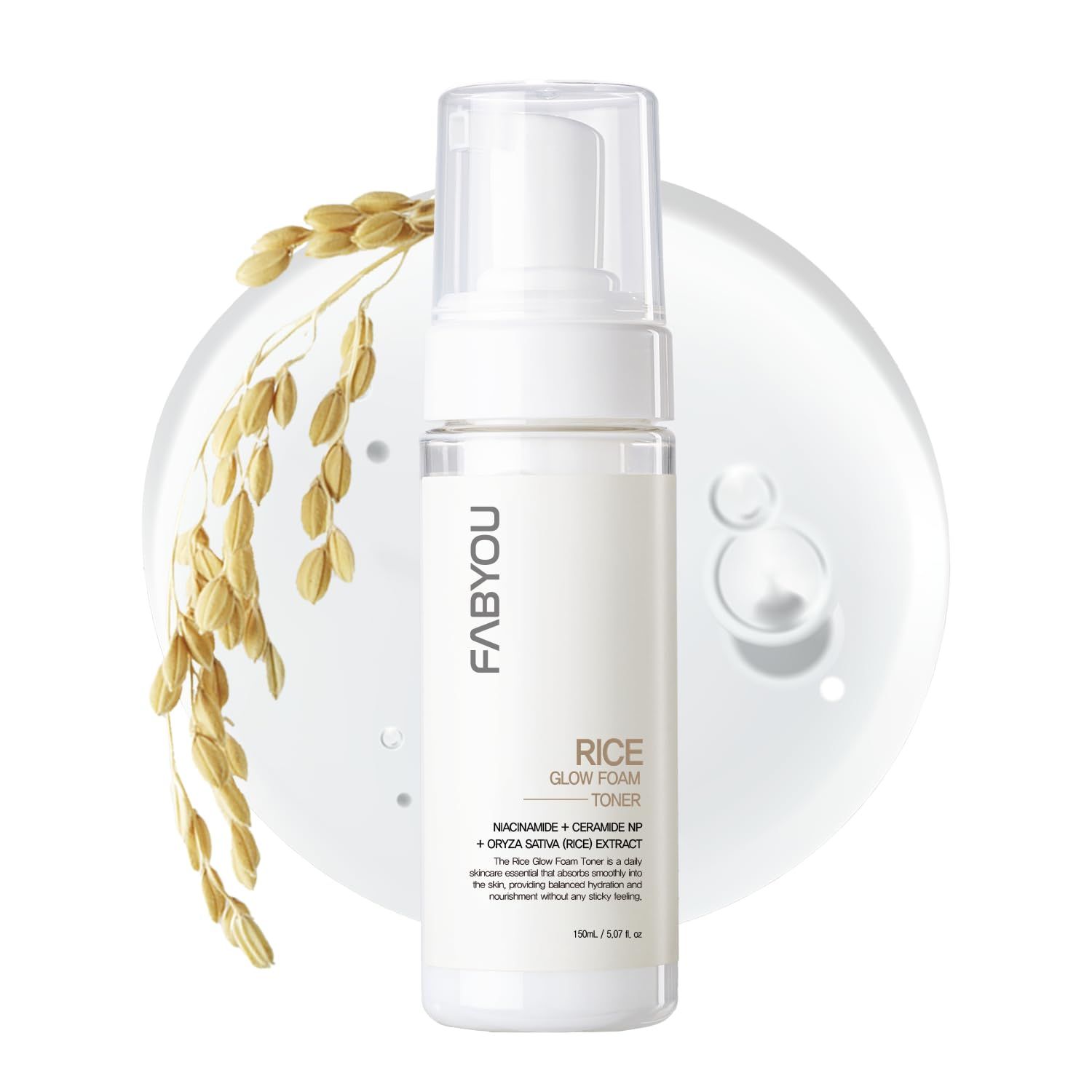 FABYOU Rice Glow Foam Toner 5.07fl.oz / 150ml - Korean Skin Care - Hydrate, Enhance Radiance &amp; Firm - Dual-Action Cleanser &amp; Toner with Rice Bran Extract &amp; Niacinamide for Youthful Glow,Glass Skin