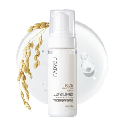 FABYOU Rice Glow Foam Toner 5.07fl.oz / 150ml - Korean Skin Care - Hydrate, Enhance Radiance &amp; Firm - Dual-Action Cleanser &amp; Toner with Rice Bran Extract &amp; Niacinamide for Youthful Glow,Glass Skin