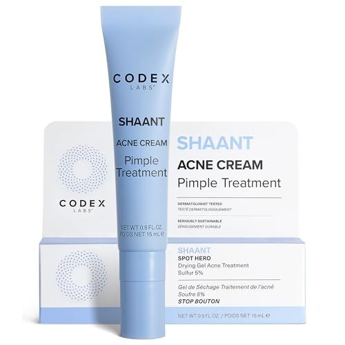 Codex Labs Shaant Spot Hero Acne Gel - Drying Gel for Acne Prone Skin, Oily Skin, All Skin Types - With 5% Sulfur &amp; Green Tea Extract - Cruelty-Free, Vegan Skincare (0.5oz)