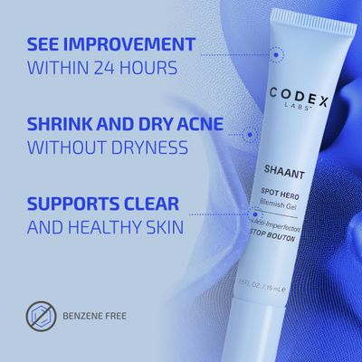 Codex Labs Shaant Spot Hero Acne Gel - Drying Gel for Acne Prone Skin, Oily Skin, All Skin Types - With 5% Sulfur & Green Tea Extract - Cruelty-Free, Vegan Skincare (0.5oz)