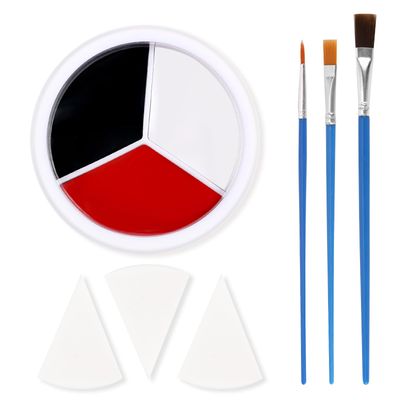 3 Colors Face Body Paint + 3pcs Sponge + 3pcs Brush, Full CoverageSkin FriendlyLong Lasting, Professional Paint Makeup Product For Halloween/Masquerade/Cosplay/Movie Makeup, Black+White+Red