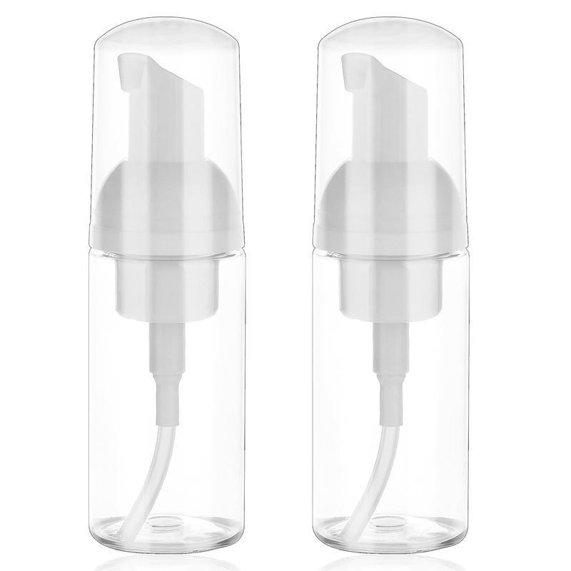 2 Pack Foam Pump Bottle Travel Small Size Mousse Foam Soap Dispenser Mini Empty Clear Plastic Foaming Soap Dispenser Refillable Pump Containers for Face Wash Lash Shampoo Skin Care 50 ml/1.7 oz