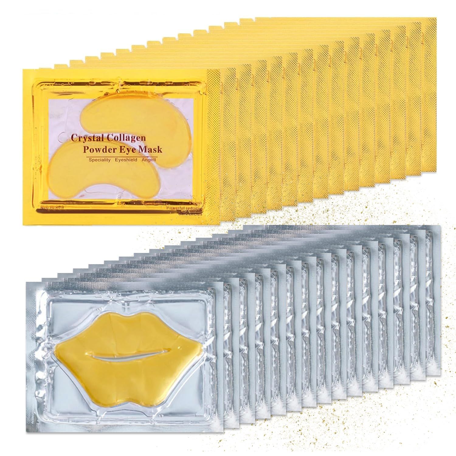 BliBling 30 Pairs Lip Masks &amp; Eye Mask, 24K Under Eye Masks and Collagen Crystal Gel Lip Mask, Under Eye Patches for Puffy Eyes, Dark Circles, Eye Bags, Wrinkles, Revitalises &amp; Refreshes Your Skin