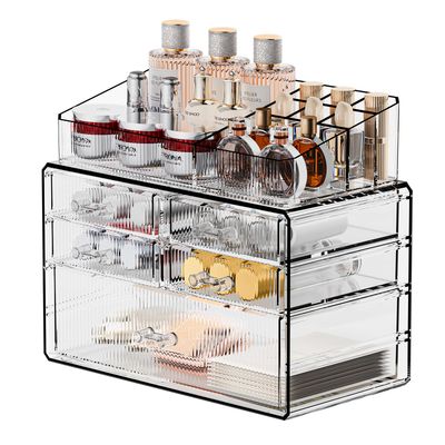 FBOTML Makeup Organizer Bathroom Organizers and Storage, Multi-Ply Acrylic Skincare Organizers, Ideal Makeup Organizer for Vanity or Dresser with Drawer (1 Top, 5 Drawers)