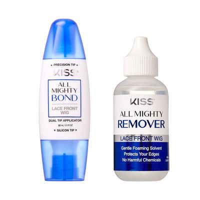 All Mighty Bond KISS Lace Front Wig Glue &amp; Remover Set, Dual Tip Applicator, Instant Drying, Water Resistant, Strong Hold for Wigs, Frontals, Toupees, Safe for Sensitive Skin, Lace Front Wig Remover
