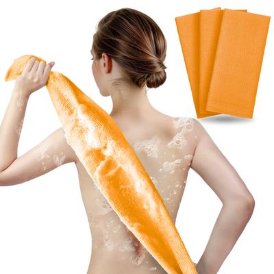 ARCH&amp;M Exfoliating Washcloth Exfoliating Body Scrubber Back Scrubber for Shower Japanese Bath Wash Cloth Korean Exfoliating Luffah Towel Beauty Sponge Loofah Scrub 3 Pack (Orange x 3)