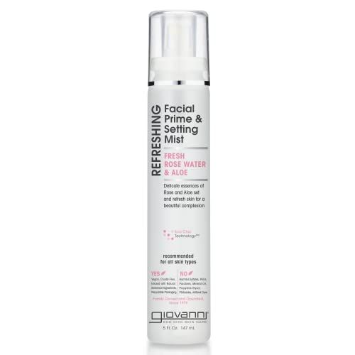 GIOVANNI Refreshing Facial Prime Setting Mist - Fresh Rose Water Spray For Face, Contains Rose Water &amp; Aloe, Refreshing Facial Mist &amp; Primer, Set &amp; Refresh Skin for a Beautiful Complexion - 5 Fl oz