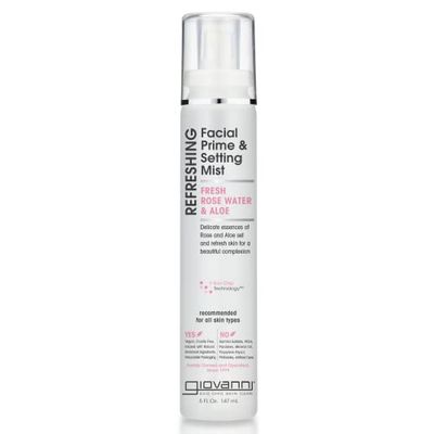 GIOVANNI Refreshing Facial Prime Setting Mist - Fresh Rose Water Spray For Face, Contains Rose Water &amp; Aloe, Refreshing Facial Mist &amp; Primer, Set &amp; Refresh Skin for a Beautiful Complexion - 5 Fl oz