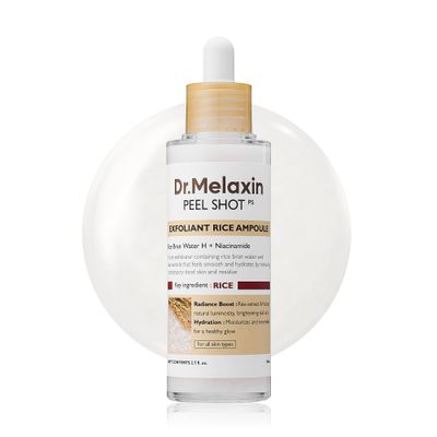 Dr.Melaxin Peel Shot Glow White Rice Peeling Ampoule, Soft Exfoliating Face and Body Scrub Dead Skin Cells Remover for All Skin Types, 80ml