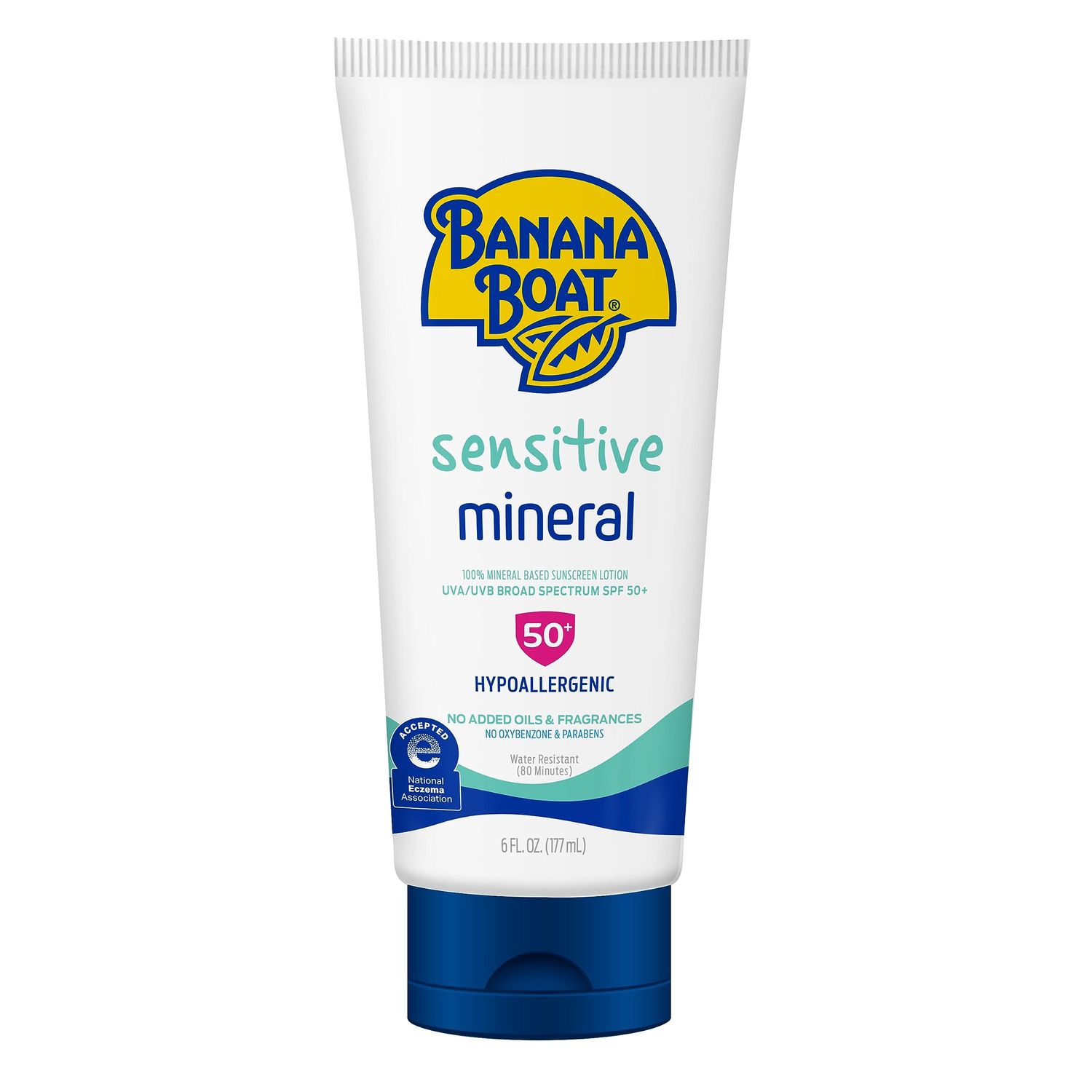 Banana Boat Sensitive 100% Mineral Sunscreen Lotion SPF 50, 6oz | Body Sunscreen, Sensitive Skin Sunblock, Oxybenzone Free Sunscreen, Banana Boat Mineral Sunscreen SPF 50, 6oz